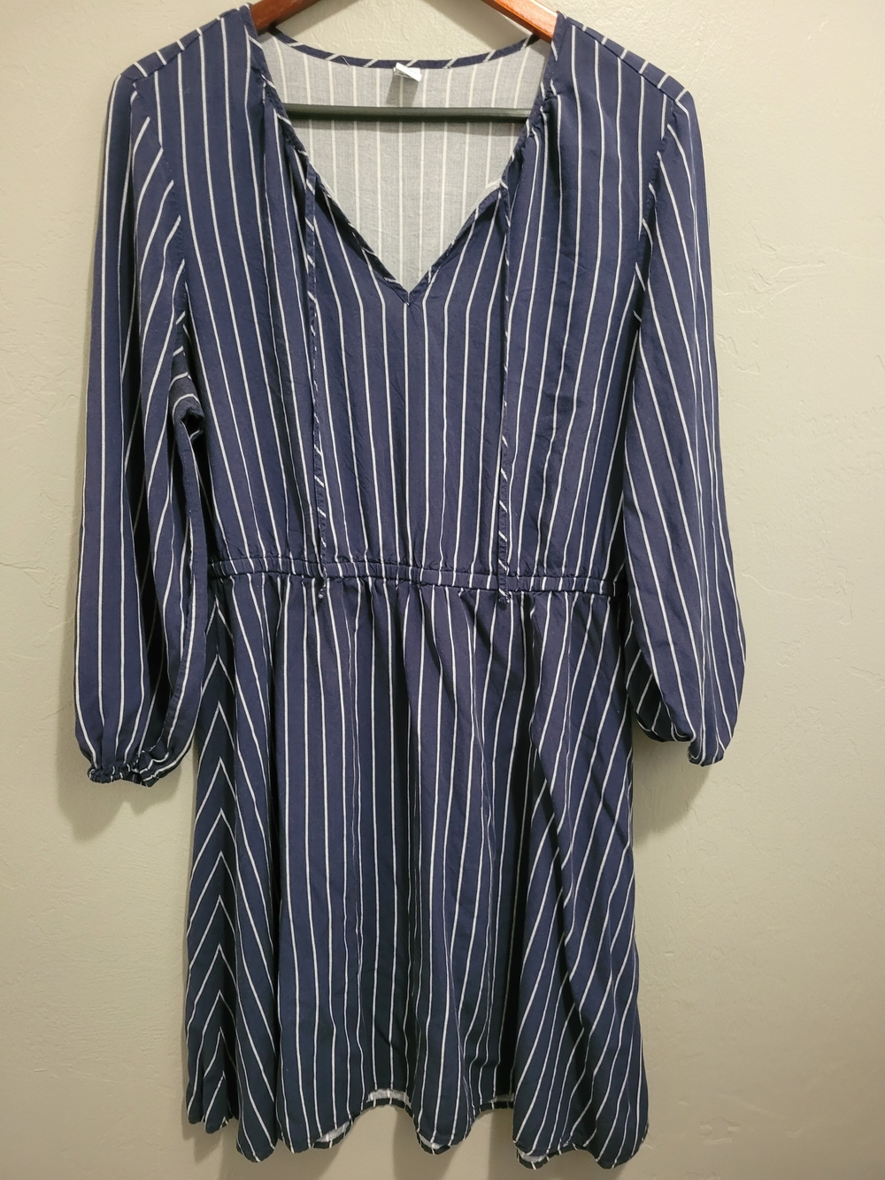 Old Navy Navy and White Striped V-Neck Mini Dress